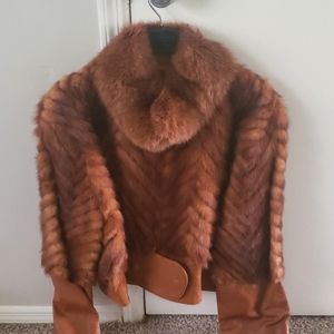 Brown mink / leather coat